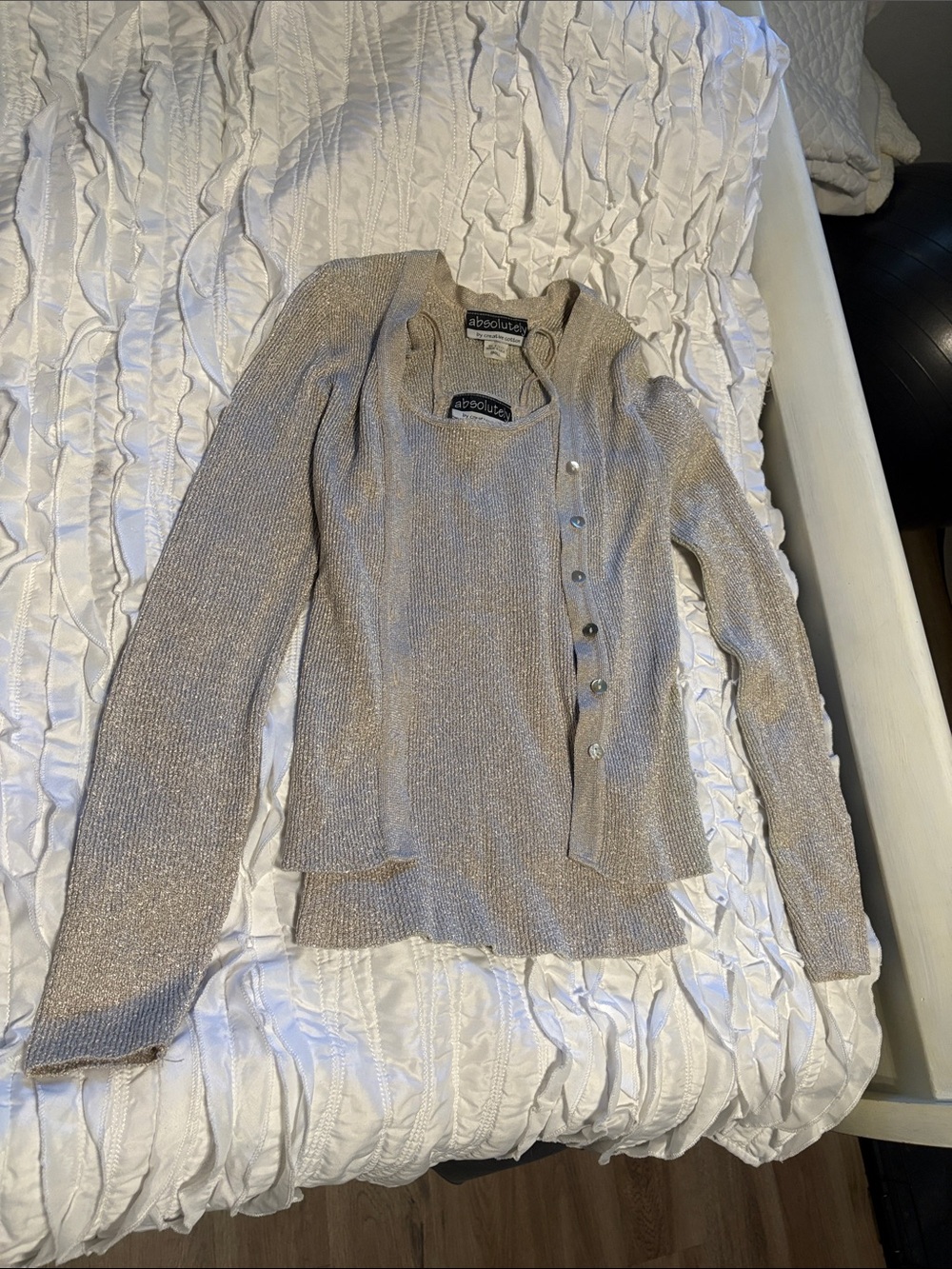 Absolutely Metallic Cream Knit Cardigan & Tank Set